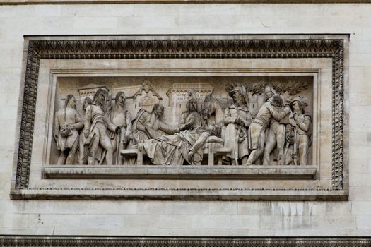 Close-up of the Arc de Triomphe in paris
