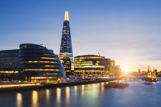 View of london skyline from the Tower Bridge.