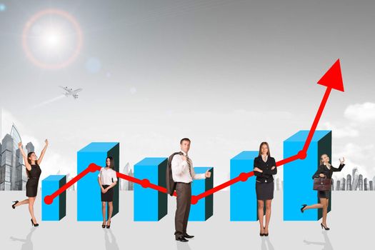 Buisnesspeople with growth graph with city background