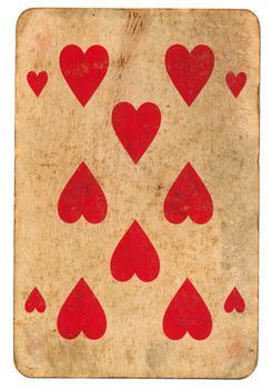 old used Background of red playing hearts card