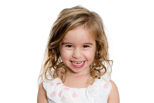 Close up Happy Cute Blond Girl Smiling to You Genuinely, Isolated on White Background.