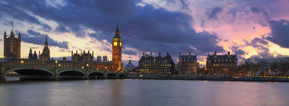 Panoramic view of London at sunset, UK. 