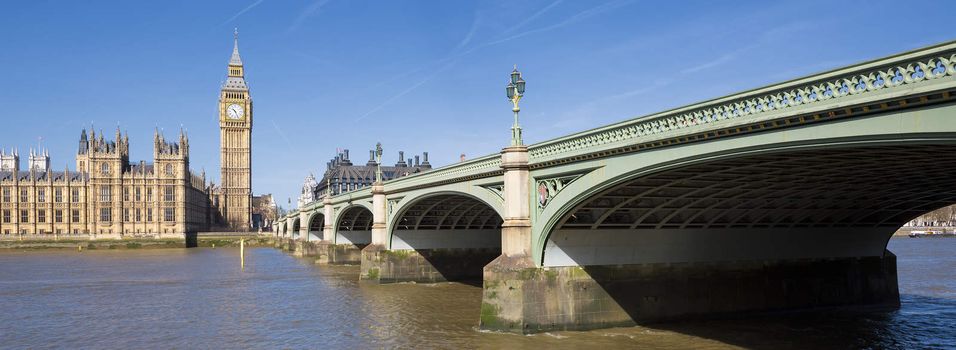 Panoramic view of Big Ben and Houses of Parliament, London, UK