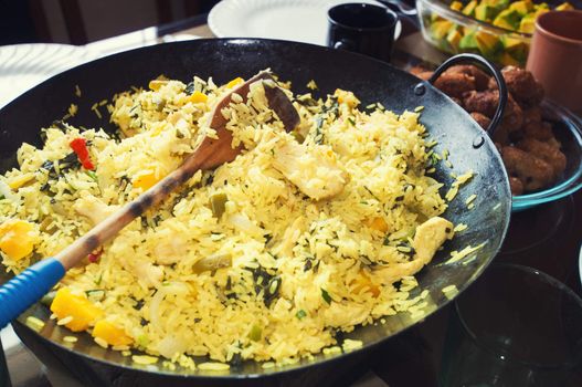 Cuban Paella - traditional rice dish with meat and vegetables