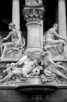 Pallas-Athena-Brunnen Fountain in front of the Austrian Parliament in Vienna, Austria