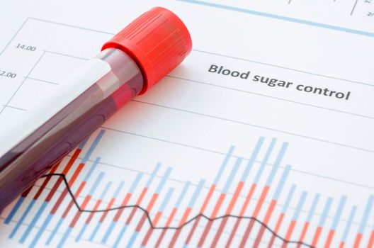 Sample blood for screening diabetic test in blood tube on blood sugar control chart.