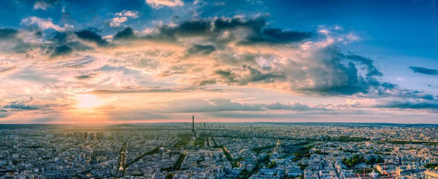 Breathtaking evening cityscape of Paris, viewed from the top of Montparnasse tower