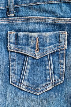 Close up of the Blue jeans pocket.