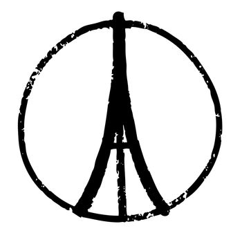 Freehand sketch  illustration of Eiffel Tower ,peace symbol icon, doodle hand drawn, Peace for Paris, Pray for Paris, Love Paris