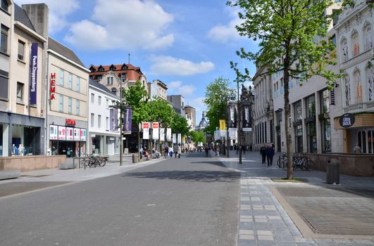 Antwerp, Belgium - May 10, 2015: Tourist on The Meir, the main shopping street of Antwerp, Belgium. on May 10, 2015.