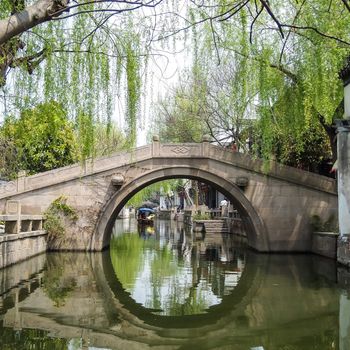 ZHOUZHUANG, SHANGHAI - April 11, 2011 : Zhouzhuang, the ancient water village is Shanghai tourist attraction with 1,000,000 visitors per year and there are a lot of variety activities have done here.