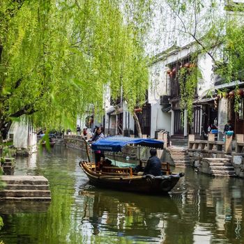 ZHOUZHUANG, SHANGHAI - April 11, 2011 : Zhouzhuang, the ancient water village is Shanghai tourist attraction with 1,000,000 visitors per year and there are a lot of variety activities have done here.