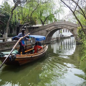 ZHOUZHUANG, SHANGHAI - April 11, 2011 : Zhouzhuang, the ancient water village is Shanghai tourist attraction with 1,000,000 visitors per year and there are a lot of variety activities have done here.