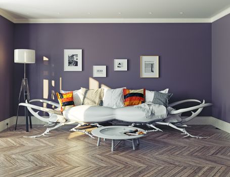 modern interior. Rhino - beetle sofa concept.3d design idea