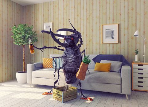 the beetle in the living room. 3d concept