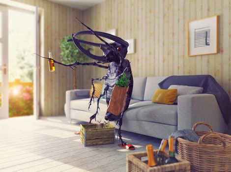 the beetle in the living room. 3d concept