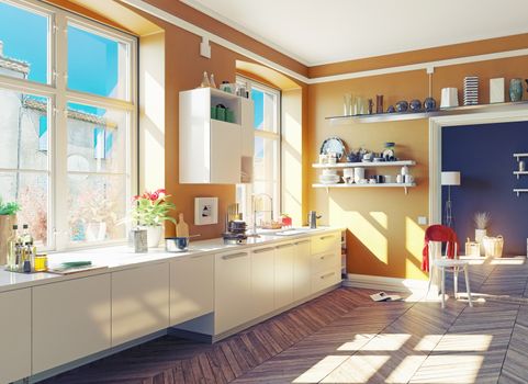 the modern kitchen interior. 3d render concept