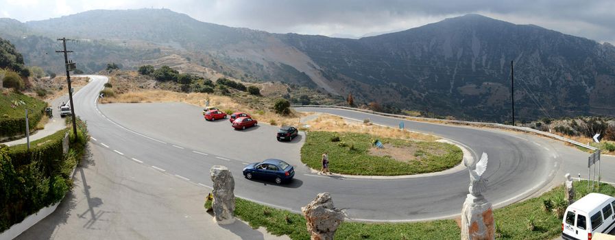 Crete, Greece - February 06, 2014; Panorama of montain road in Crete island.