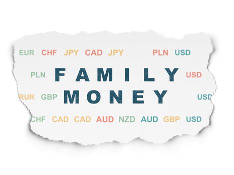 Currency concept: Painted blue text Family Money on Torn Paper background with  Currency