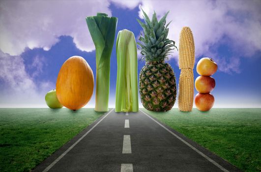 Tall fruits and vegetables on the horizon