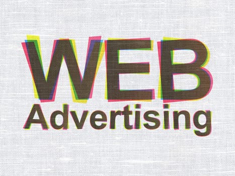 Advertising concept: CMYK WEB Advertising on linen fabric texture background