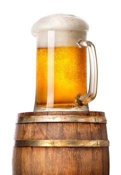 Light beer on cask isolated on a white background