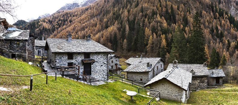 Ancient village in the mountains of Bergamo district, autumn landscape - Italy