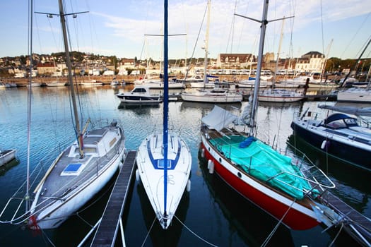 Boats in Deauville on a beautiful sunset