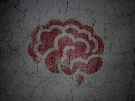 Health concept: Red Brain on grunge textured concrete wall background