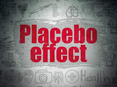 Healthcare concept: Painted red text Placebo Effect on Digital Paper background with   Hand Drawn Medicine Icons