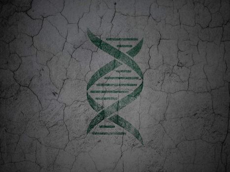 Medicine concept: Green DNA on grunge textured concrete wall background