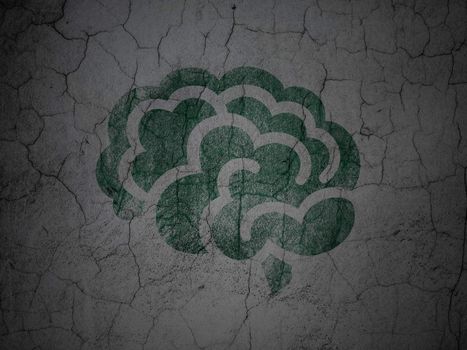 Health concept: Green Brain on grunge textured concrete wall background