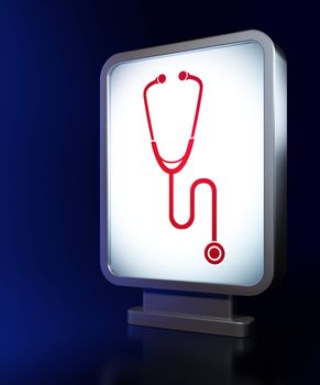 Medicine concept: Stethoscope on advertising billboard background, 3d render