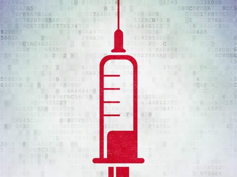 Medicine concept: Painted red Syringe icon on Digital Paper background