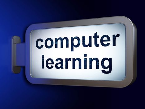 Learning concept: Computer Learning on advertising billboard background, 3d render