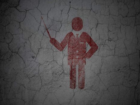 Education concept: Red Teacher on grunge textured concrete wall background