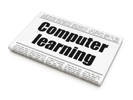 Studying concept: newspaper headline Computer Learning on White background, 3d render