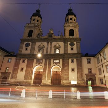 Church in Innsbruck at sunset. Innsbruck, Tyrol, Austria.