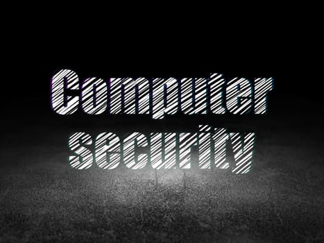 Security concept: Glowing text Computer Security in grunge dark room with Dirty Floor, black background