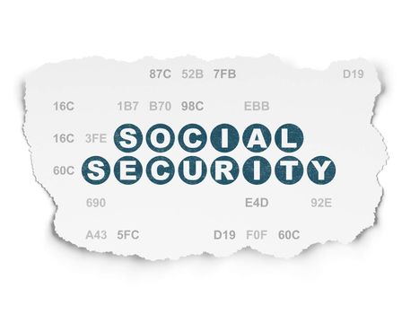 Security concept: Painted blue text Social Security on Torn Paper background with  Hexadecimal Code