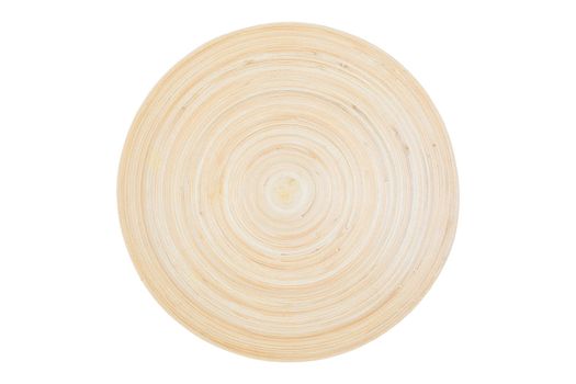 Empty wooden plate isolated on white background, top view