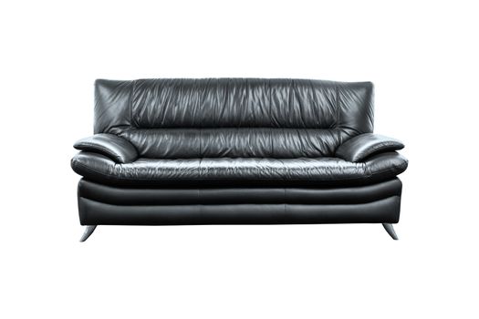 modern black leather sofa isolated on white background