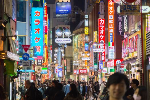 Tokyo, Japan - November 6: Nightlife in Shibuya on November 6, 2015. Shibuya is one of Tokyo's entertainment areas and business districts with many international corporate headquarters located there. 