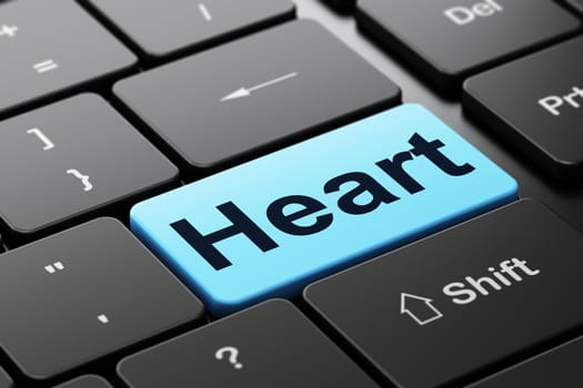 Health concept: computer keyboard with word Heart, selected focus on enter button background, 3d render