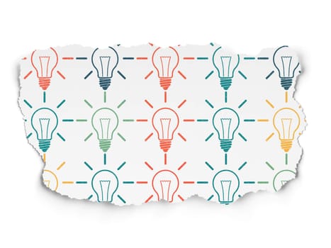 Business concept: Painted multicolor Light Bulb icons on Torn Paper background