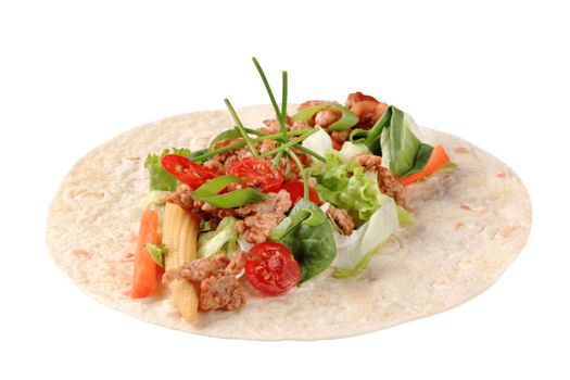 Tortilla with ground meat and vegetable filing