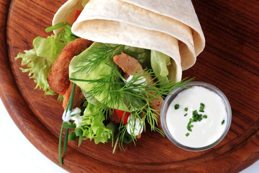 Vegetarian wrap sandwich with textured vegetable protein