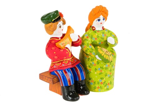 Traditional Russian folk dolls on a studio background