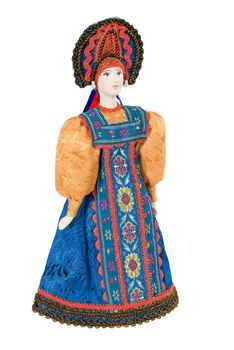 Old Russian traditional folk doll on a studio background