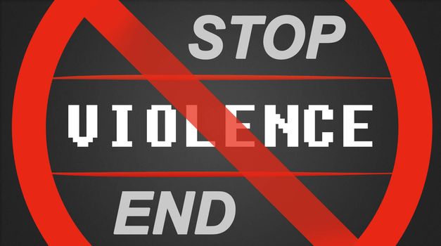 Violcence illustration - white lettering with stop / end